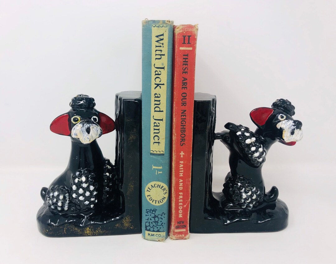 50s Poodles Bookends Pair 1950s Black Ceramic Poodle Bookends Etsy
