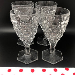 Fostoria American Clear Water Goblets Set of 4 Fostoria Crystal Stacked Cube Goblets Vintage 1960s Sixties Tablescape Fostoria Goblets 1960s