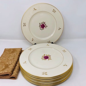 Lenox China Rhodora Dinner Plates Set of 8 1940s 1950s 1960s 1970s Rhodora Lenox Ivory with Gold and Rose Inlay China Lenox 50s Fine Dining