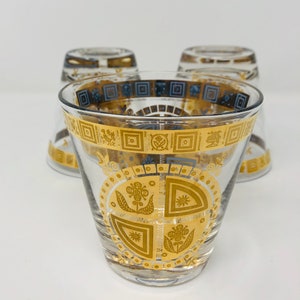 Culver Coronet 22K Gold Cocktail Glasses: Embossed Barware, Set of 3