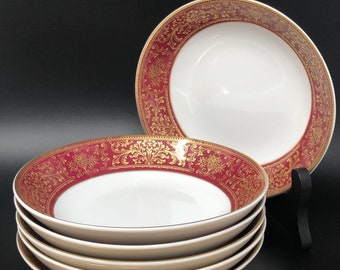 Harmony House Hanover Dessert Bowls: Red Gold Filigree, Set of 6