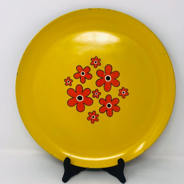 Mod Flower Tray Yellow and Orange Flower Power Serving Tray Groovy Bar Ware Vintage 1960s Hippie Barware 60s Mid Mod Flowers Serving Tray