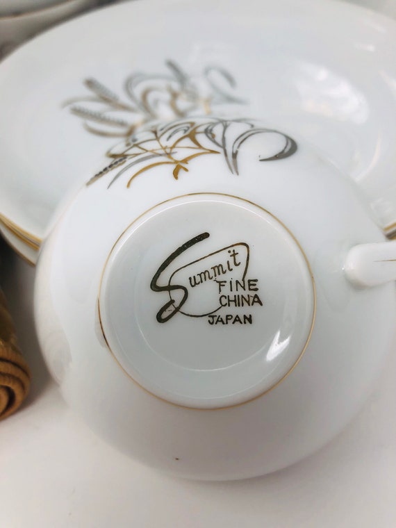 SNACK SETS Summit Fine China Snack Set: Wheat Design 1950s 4 Sets