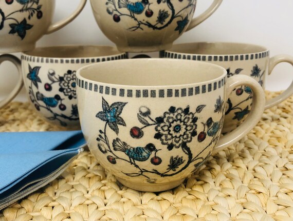 Johnson Brothers Cherry Thieves Tea Cups - Set of 6 - 1960s