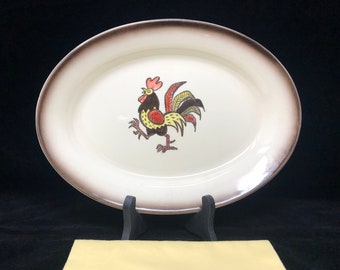 Vintage Metlox Poppytrail Red Rooster Oval Platter, 1950s Kitchen Decor