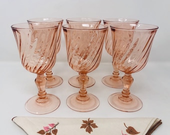 Cristal D’Arques-Durand Pink Swirl Goblets - Rosaline Set of 6 - 1980s