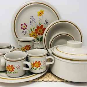 Mikasa Spring Florals Stonecraft Dinnerware Set: 1970s Flower Power, 20 Piece