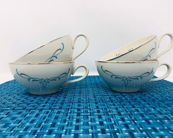 Mid-Century Taylorton Turquoise China Cups - Set of 4