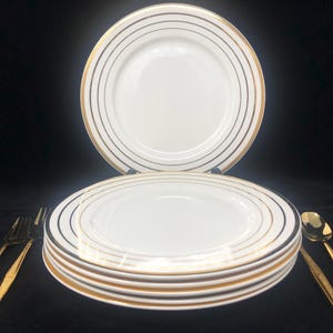 Salem Etude Art Deco Dinner Plates: 23K Gold, Set of 6