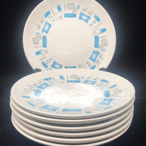 Blue Heaven Royal China Bread Plates - Set of 7 - MCM Dinnerware
