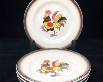 Metlox Poppytrail Red Rooster Bread Plates - Set of 4 - Vintage Kitchen