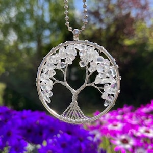 Clear Quartz Tree of Life Car Charm, Spiritual Healing Gift image 1