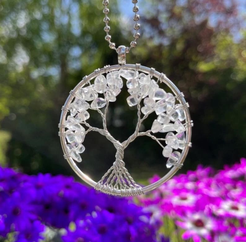 Clear Quartz Tree of Life Car Charm, Spiritual Healing Gift image 1