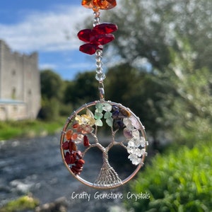 Arbre de vie Suncatcher, pierres précieuses Chakra, arc-en-ciel faisant du cristal suspendu, cadeau de vitrine Feng Shui, énergie positive