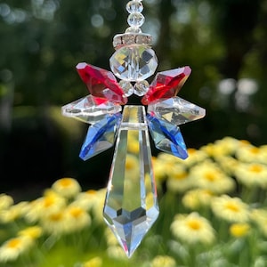 USA Guardian Angel Crystal Suncatcher, Rainbow Maker, Prism Window Decoration, 4th of July, Independence Day Gift