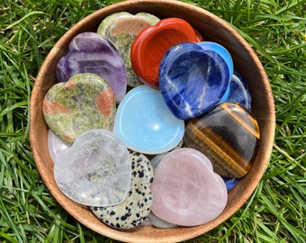 Heart Worry Stone Crystal Pocket Gemstone Fidget Anxiety, Stress, Love, Happiness Support. Clear Quartz, Rose Quartz, Opalite, Howlite, More