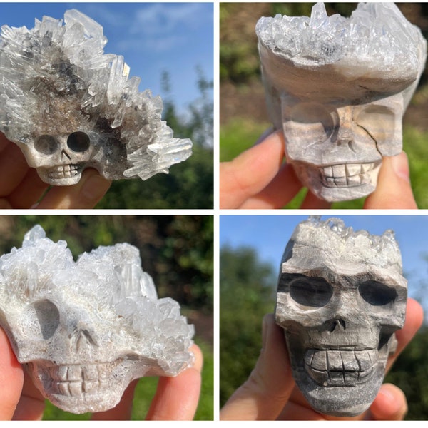 Clear Quartz Cluster Skulls Crystal Carving Gemstone Head Natural Stone Rock Unique