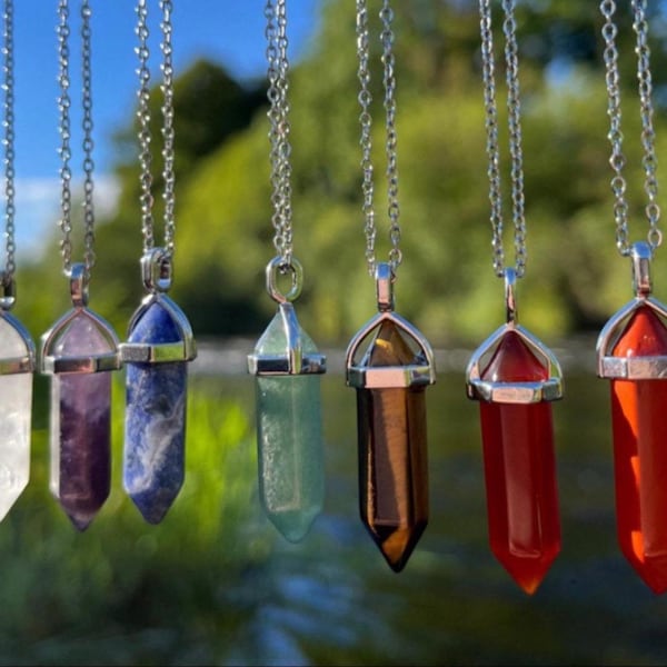 Gemstone Point Necklace, Silver Plated Chain, Natural Crystal