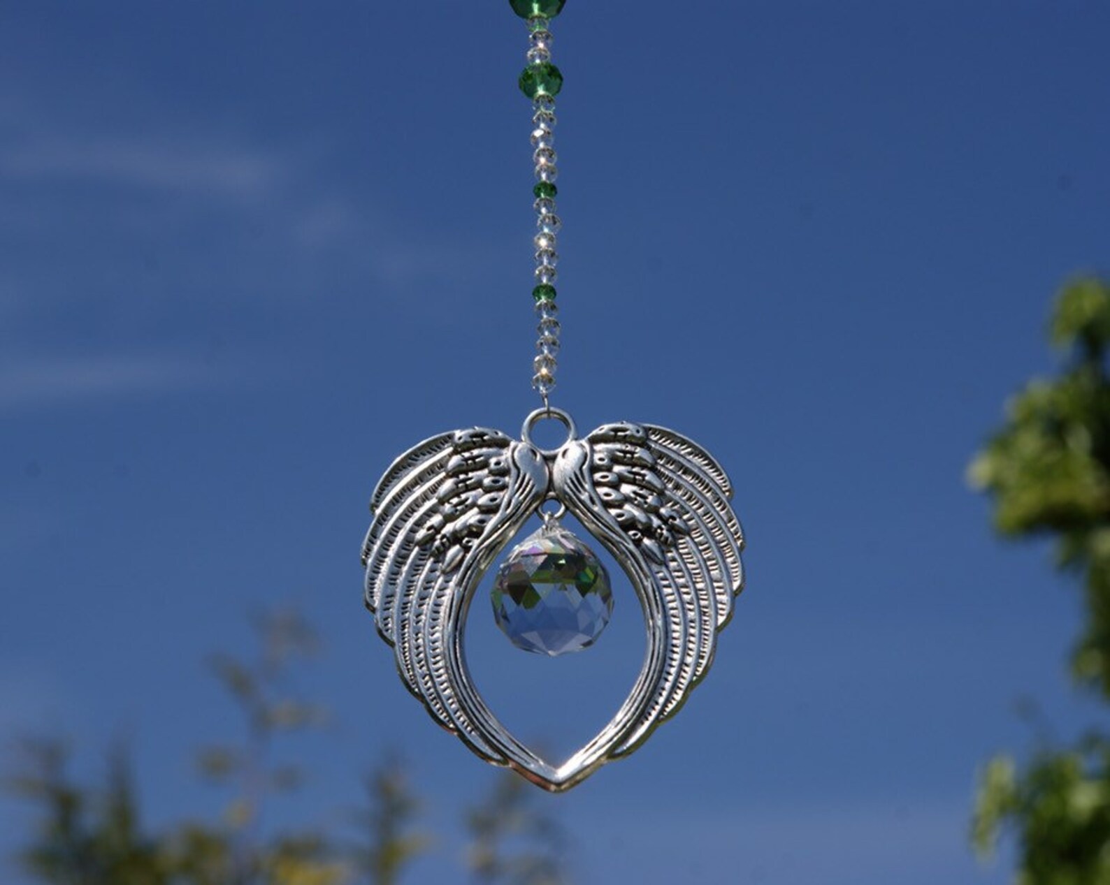Green Angel Wings Crystal Suncatcher Memorial Gift Etsy