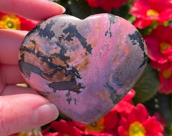 Rhodonite Hearts Natural Gemstone Healing Crystal Palm Stone