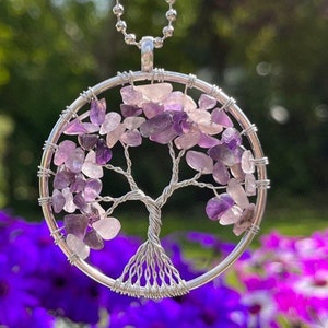 Tree of life Amethyst Gemstone Crystal Rear View Mirror Charm Car Hanging New Driver Gift