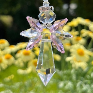 Pink Guardian Angel Crystal Suncatcher, October Birthstone Clear Prism Window Protection Angel Gift