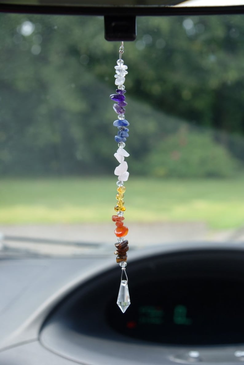 Chakra Car Mirror Gemstone Crystal Rear View Mirror Charm Car Etsy