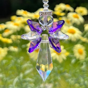 Guardian Angel Crystal Purple Suncatcher, Clear Crystal Guardian Angel, Prism Window Decoration, Crystal Angel Gift