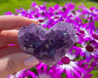 Amethyst Geode Hearts Natural Gemstone Crystal Love Carving