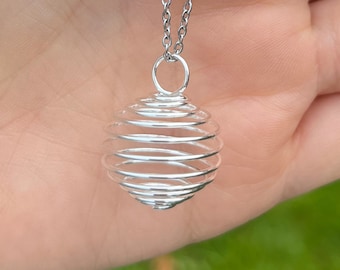 Collana con gabbia di cristallo, porta pietre preziose, catena a spirale