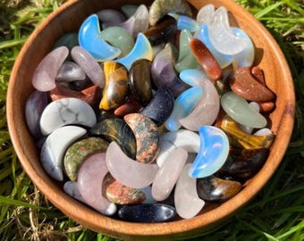 Mini Crystal Moon, Natural Gemstone Pocket Stone Miniature Carving