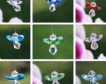 Angel Birthstone Guardian Handmade Hanging Crystal, Car Charm, Crystal Angel Gift, Rear View Mirror Protection, Thinking of You Gift