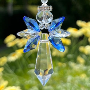Guardian Angel Crysta Sapphirel Blue Suncatcher, Clear Crystal Guardian Angel, Prism Window Decoration, Crystal Angel Gift