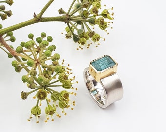 Silver ring with tourmaline in gold setting