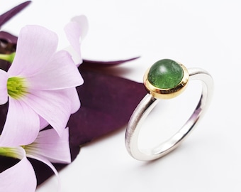 Silver ring with tourmaline in gold setting