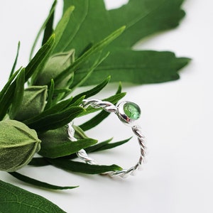 silver cord ring with tourmaline