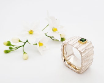 Silver ring with tourmaline in gold setting