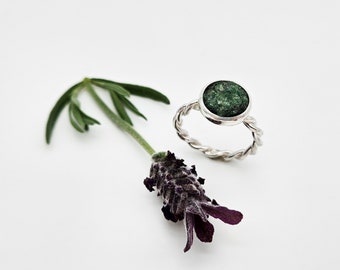 Silver ring with fuchsite