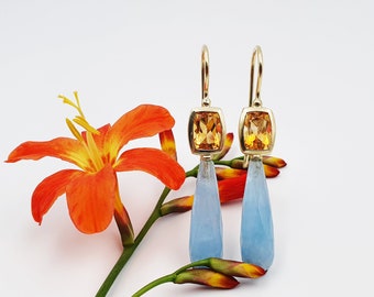 Earrings with citrines and aquamarine trams