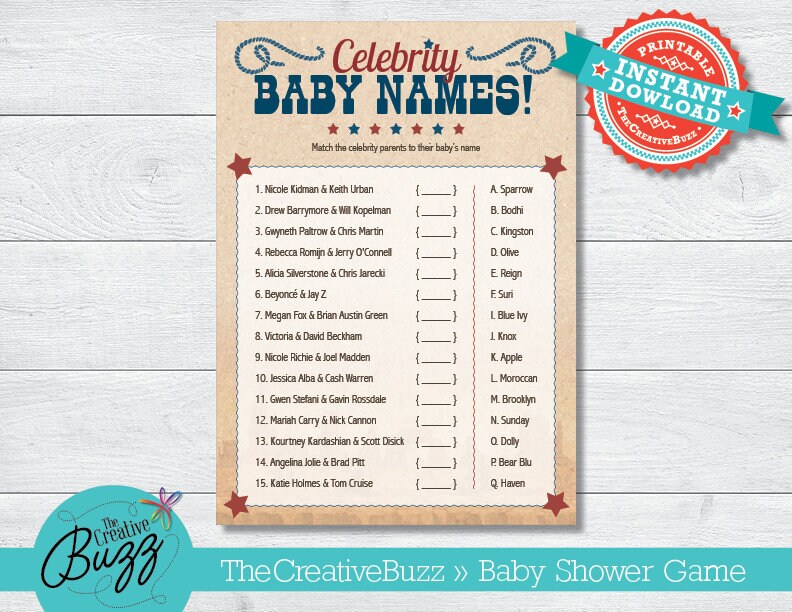 Cowboy Baby Shower Game: Celebrity Baby Names!