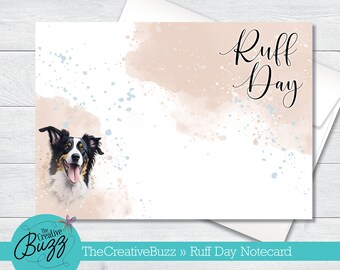 Watercolor Dog Set | 'Ruff Day' Boarder Collie | Note Cards & Envelopes