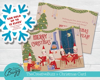 Elf Yourself "Holiday Party' Merry Christmas Greeting Card With Personalized Message Option / Envelopes Included