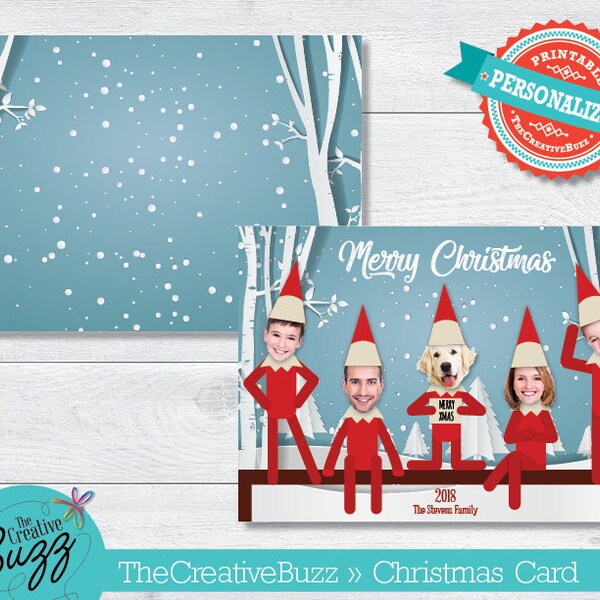 Elf Yourself Merry Christmas Greeting Card with Personalized Message Option / Envelopes Included