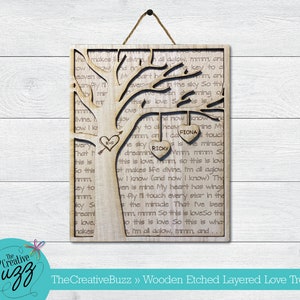 Tree of Love, Custom Etched Wood Layered Love Tree,Valentine&#39;s Day,Birthday,Anniversary,Wedding,Mother&#39;s Day,Father&#39;s Day,Set,Newlywed