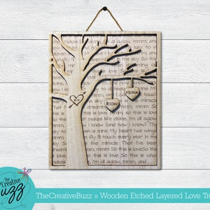 Tree of Love, Custom Etched Wood Layered Love Tree,Valentine's Day,Birthday,Anniversary,Wedding,Mother's Day,Father's Day,Set,Newlywed