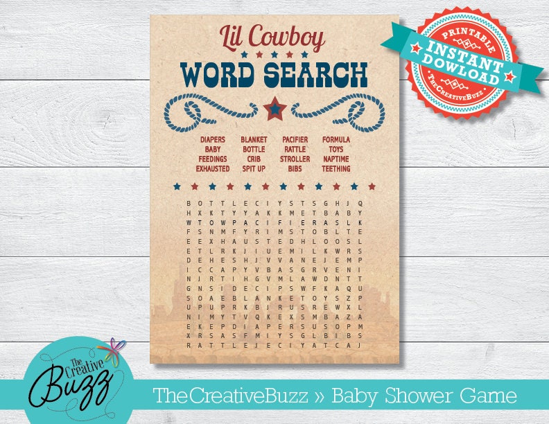 Cowboy Baby Shower Game: Word Search