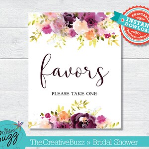 Pink Purple Watercolor Flowers Bridal Shower Sign Favors