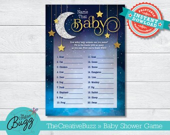 Twinkle Twinkle Little Star Blue Baby Shower Match Game: Name That Baby Animal!