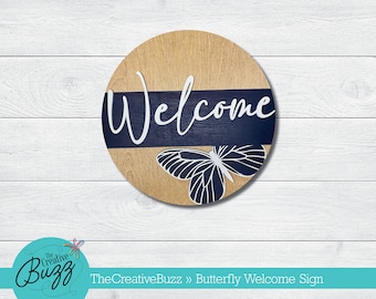Butterfly Welcome Wooden Sign