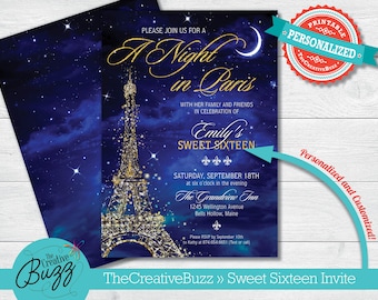 A Night In Paris Sweet 16 / Quinceañera Party Invitation